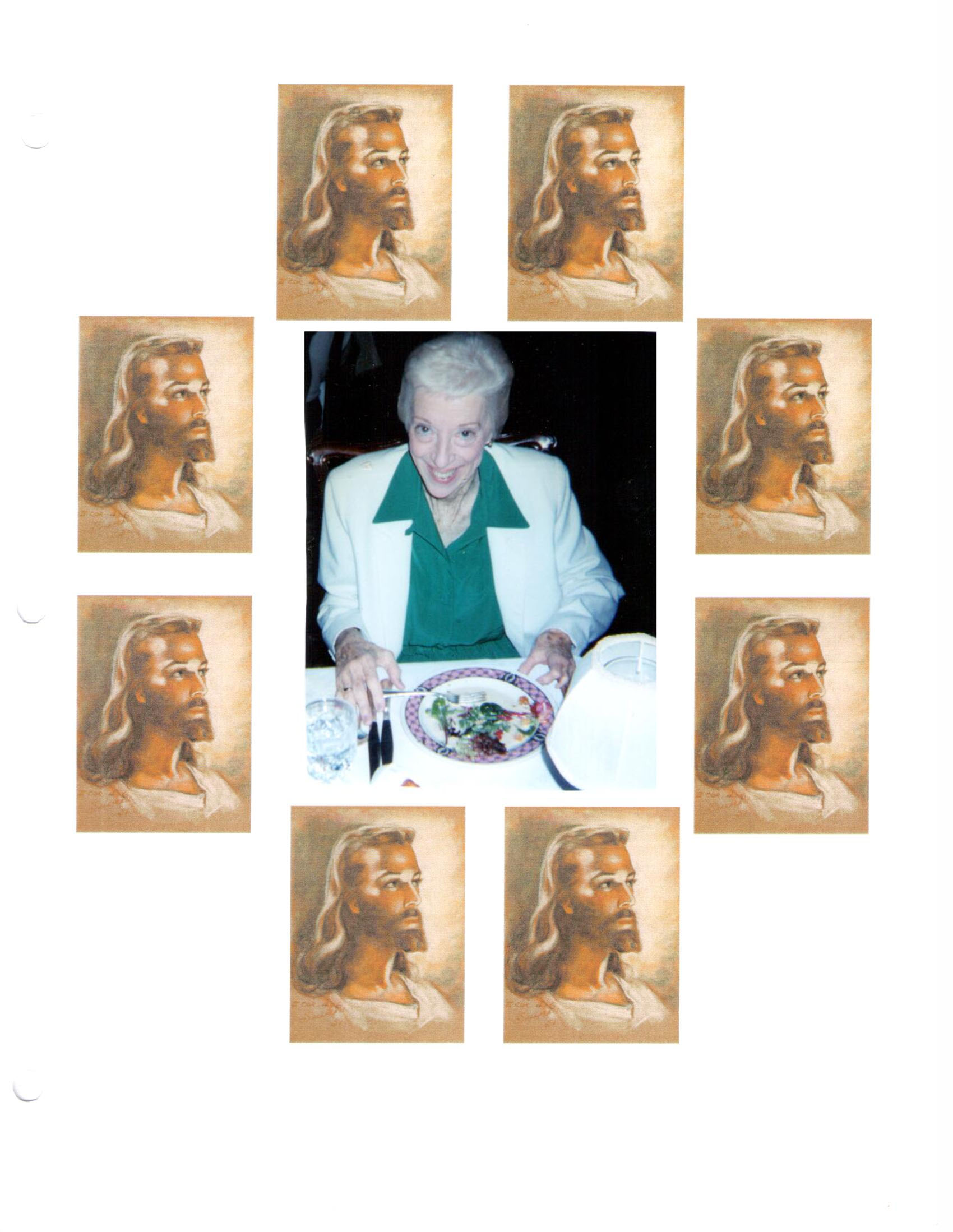 Donna Lancaster, surrounded by pictures of Jesus
